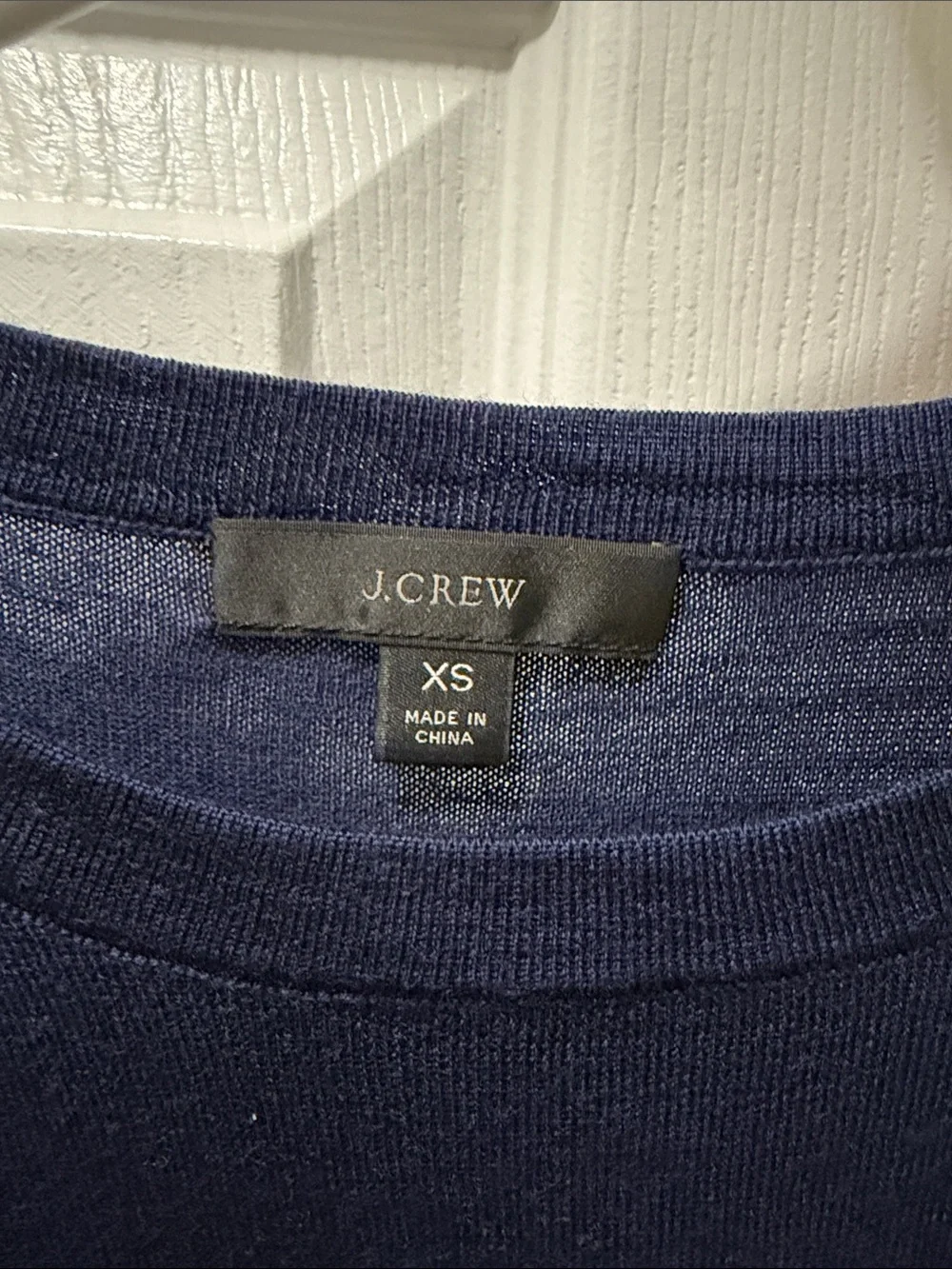 J. Crew Navy and White Striped Crewneck Sweater with Yellow Floral Appliqué